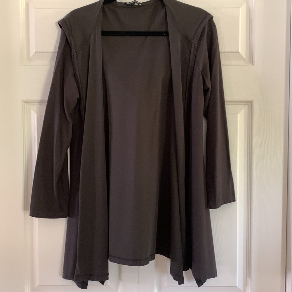 EILEEN FISHER Long Jacket Hooded Zip Front Dark Gray Size S